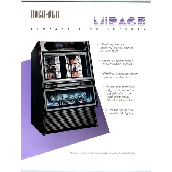 Rock Ola Mirage CD Jukebox FLYER Original Unused Phonograph Music Artwork 1990 - Picture 1 of 2